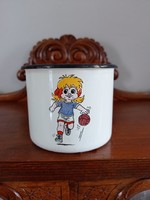 Bonyhádi enamel children's mug, girl with a basket