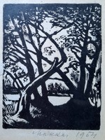 Woodcut by the Transylvanian artist Piroska Makkai (1910-1998) from 1954 - forest trees