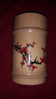Gyönyörű kínai lakkozott bambusz kézzel festett jelenetes keleti dísz tároló 16 cm képek szerint
