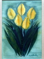 Macskássy Izolda:”sárga tulipánok” selyemkollázs