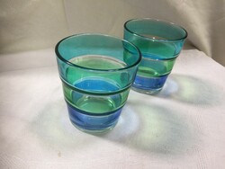 2 db festett, kék-zöld öntött üvegpohár, vizespohár (Iza)