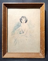 Akt akvarell - régi, a XX. század első feléből - Madelaine R.
