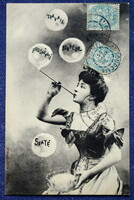 Antique photo postcard girl blowing bubbles