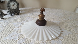 Antique frilled milk glass ceiling lamp with copper socket