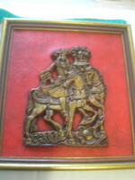 For sale on an old wall leather base with a statue-like pair in a beautiful gilded frame with a rare hanger
