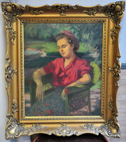 Árpád Gecse (1900-1999): girl in a red blouse