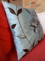 Pale turquoise brown embossed flower print decorative cushion cover with zipper