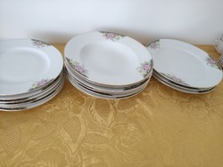 Pirkenhammer porcelain plate set, dinnerware elements, flower pattern with Pentecost rose decoration, 16 pcs