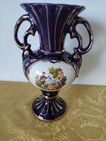 Cobalt blue porcelain vase with sticker scene decoration, gilded decor