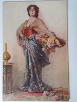 D195431 old postcard - sichel - girl selling flowers - 1910's