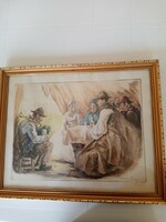 Révész Imre (1859 Sátoraljaújhely -1945 Nagyszőlős) színezett rézkarca Kecskemét