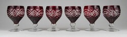 1N464 old polished burgundy-colored glass stamped glass with a base, 6 pieces