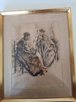 Révész Imre (1859 Sátoraljaújhely -1945 Nagyszőlős)  rézkarc  Kecskemét