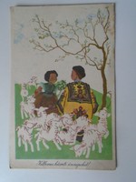 D195363 old postcard - Easter - 1959 African-American young couple in Hungarian folk costume - éva gábor