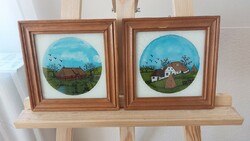(K) Naive glass paintings 21 x21 cm 2 pcs together