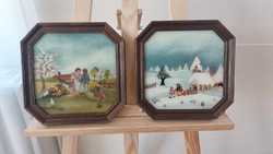 (K) Beautiful stained glass artworks 24 x24 cm 2 pcs together