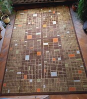 Igazi retro geometrikus négyzet mintás élénk színes szőnyeg jó állapotban, tisztítatlan, 200x290 cm