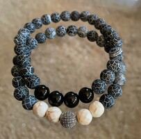 Leather effect marble veined pattern agate, magnesite, onyx unisex mineral friendship bracelet
