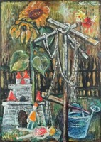 Róna Klára - Elhagyott játékok 70 x 50 cm olaj, farost