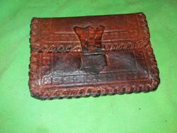 Antik bőrdíszműves lengyel oldalán fűzött magábanmintás valódi bőr pénztárca 13 x 9 cm képek szerint