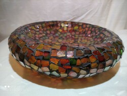 MOST ÉRDEMES VINNI!  Látványos színpompás mozaikos üveg asztalközép kínáló nagy méretű adventre is