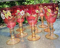 9 purple flower patterned glass cups