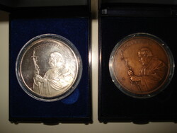 II. János pál our life Christ silver color pp + bronze medal pair.