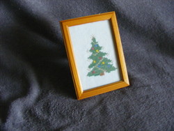 Kicsi karácsonyi hímzett kép+ fa keret