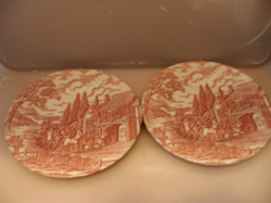 Pair of English pink stagecoach twisted ribbed cake plates, royal wessex