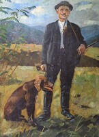Viski János (1891-1987): Vadász és kutyája, 1921 (olajfestmény)