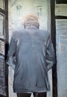 rudolf Tóth - man at the door (oil painting on canvas) is a contemporary, modern painter