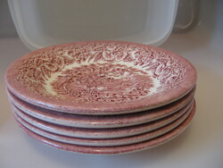 English pink cart, rural landscape with lamb set of 5 small plates