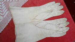 Antique art nouveau cream-colored deerskin long-handled gloves.