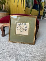 Lithograph blue flower print in frame glazed with passepartout