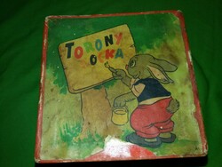 Antik 1950. papír Torony Kocka játék Matrjoska jellegű építő EXTRÉM RITKA 12 x 12 cm a képek szerint