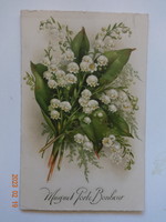 Régi grafikus virágos képeslap: gyöngyvirág-csokor