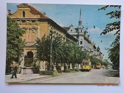 Régi képeslap: Szombathely, Utcarészlet villamosokkal (1963)