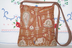 Light Brown, Silver, Peacock, Hand-Embroidered, Sequined, Women's Medium-Size Shoulder Bag, Pocket, Zipper
