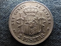 Spain xii. Alfonz (1874-1885) .835 Silver 2 pesetas 1882 m (id65349)