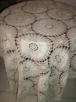 Antique tablecloth with special dreamy hand-crocheted embroidered Art Nouveau notes