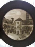Herend lithophane white plate - with the image of the building of the Herend porcelain manufactory
