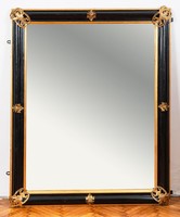 Large black framed mirror with gilded copper stripes