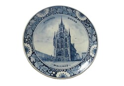 A. P. Guérain, Stadhuis Gouda - Royal Delft kék fehér porcelán dísztányér, wall plates