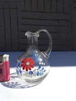 Old glass baptismal jug - with hand painted flowers