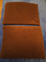 2 Brown striped velvet cushions, decorative pillows, small pillows