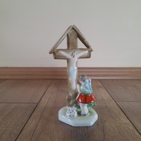 Porcelain figurine of Herend praying little girl at the cross