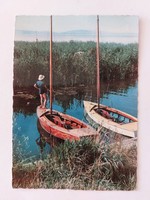 Old postcard Balaton photo postcard reed sailboats