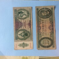 Magyar papírpénz 10 pengő és 10 forint