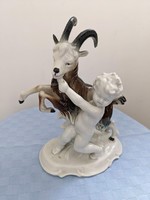GDR German porcelain figurine of a boy braking a goat