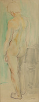 Komoróczy Lajos - Hátakt 96x41cm 1940-es évek Akvarell Papír | Női Férfi Akt Zongora Mellett